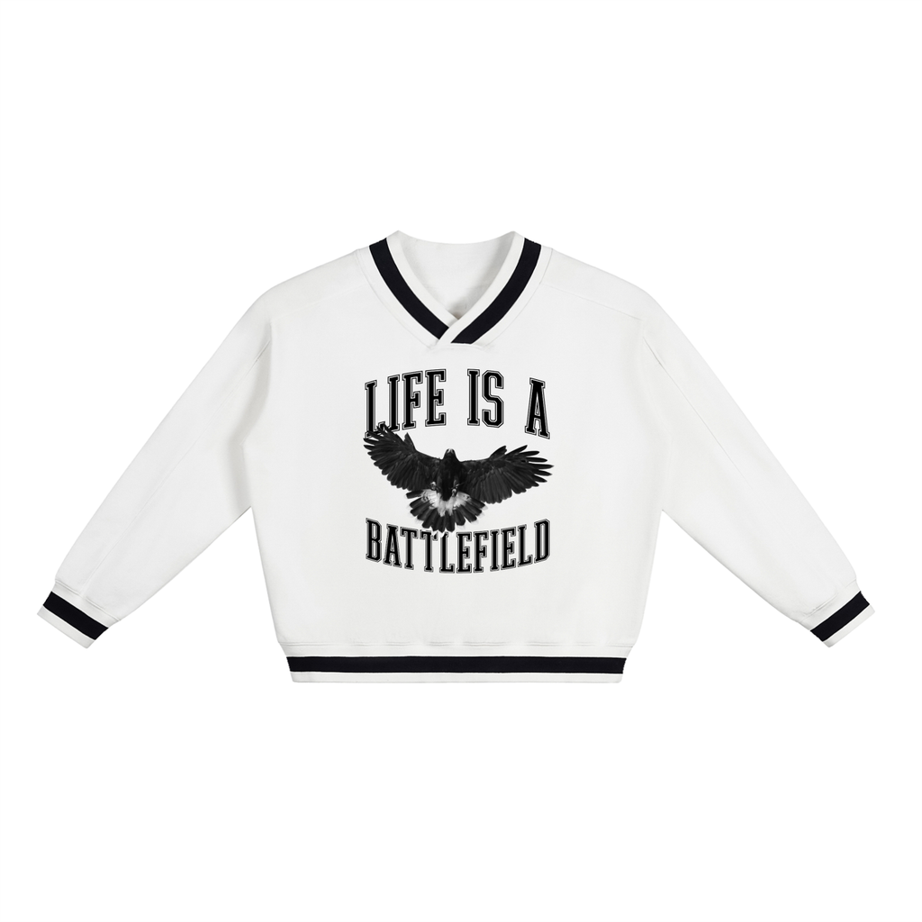 VARSITY V-NECK BOXY SWEATSHIRT