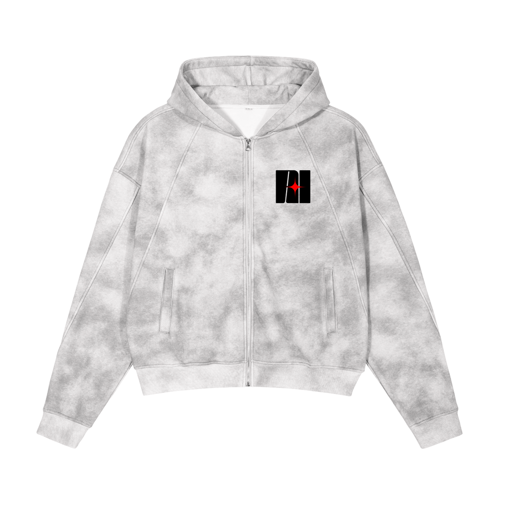 GRAY WASH BOXY ZIP HOODIE
