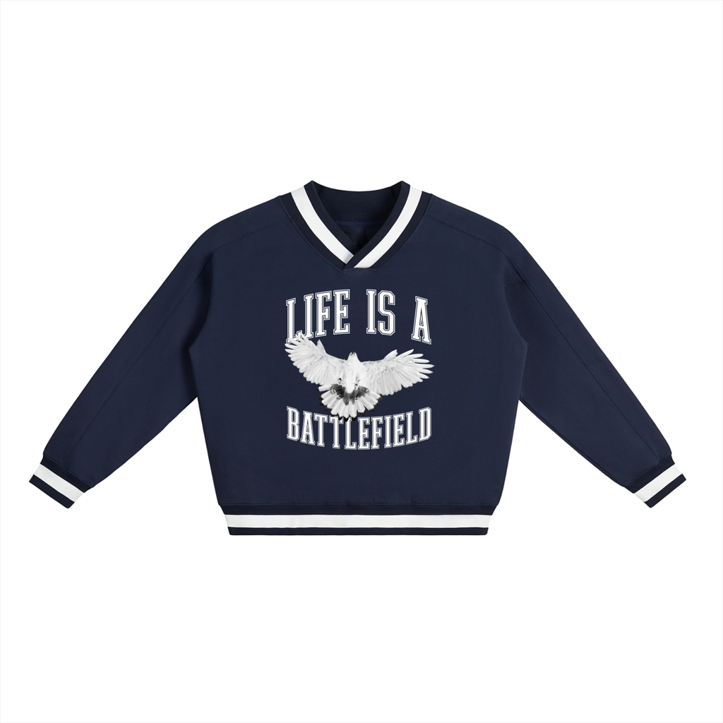 VARSITY V-NECK BOXY SWEATSHIRT